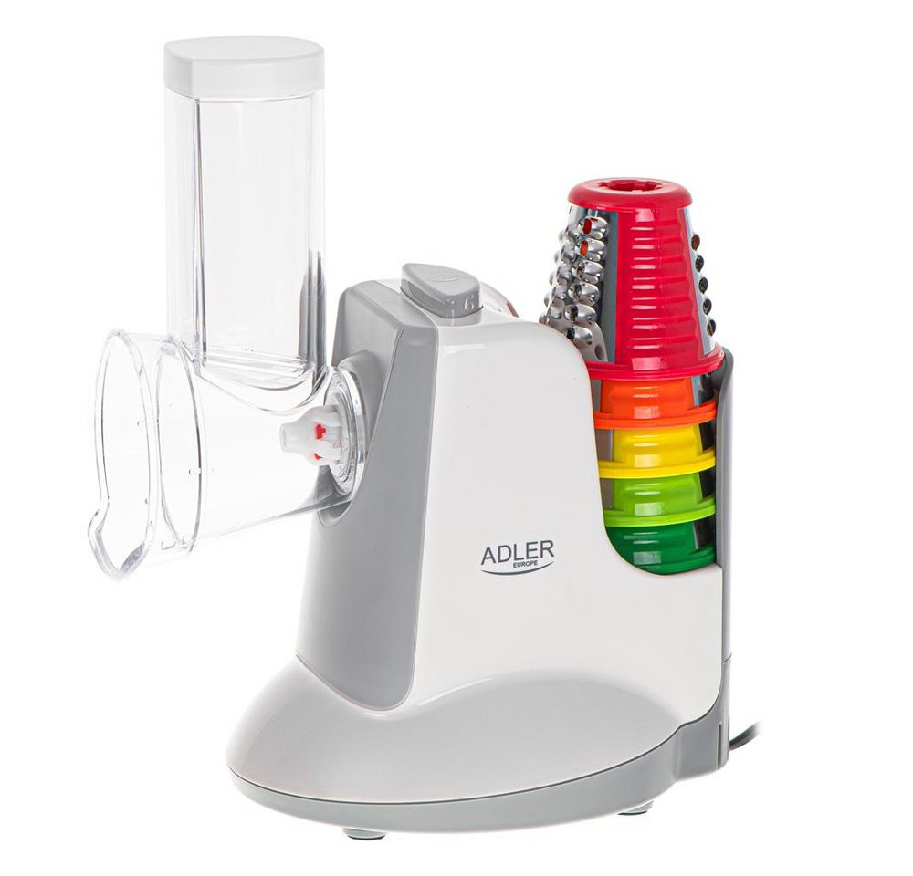 ADLER EUROPE Gemüseschneider AD 4815 LG elektrische Küchenreibe mit 5 Trommeleinsätzen, 150 W, Gemüsezerkleinerer, Käsereibe, Obstschneider, Reibe für Salat weiß Bild 5