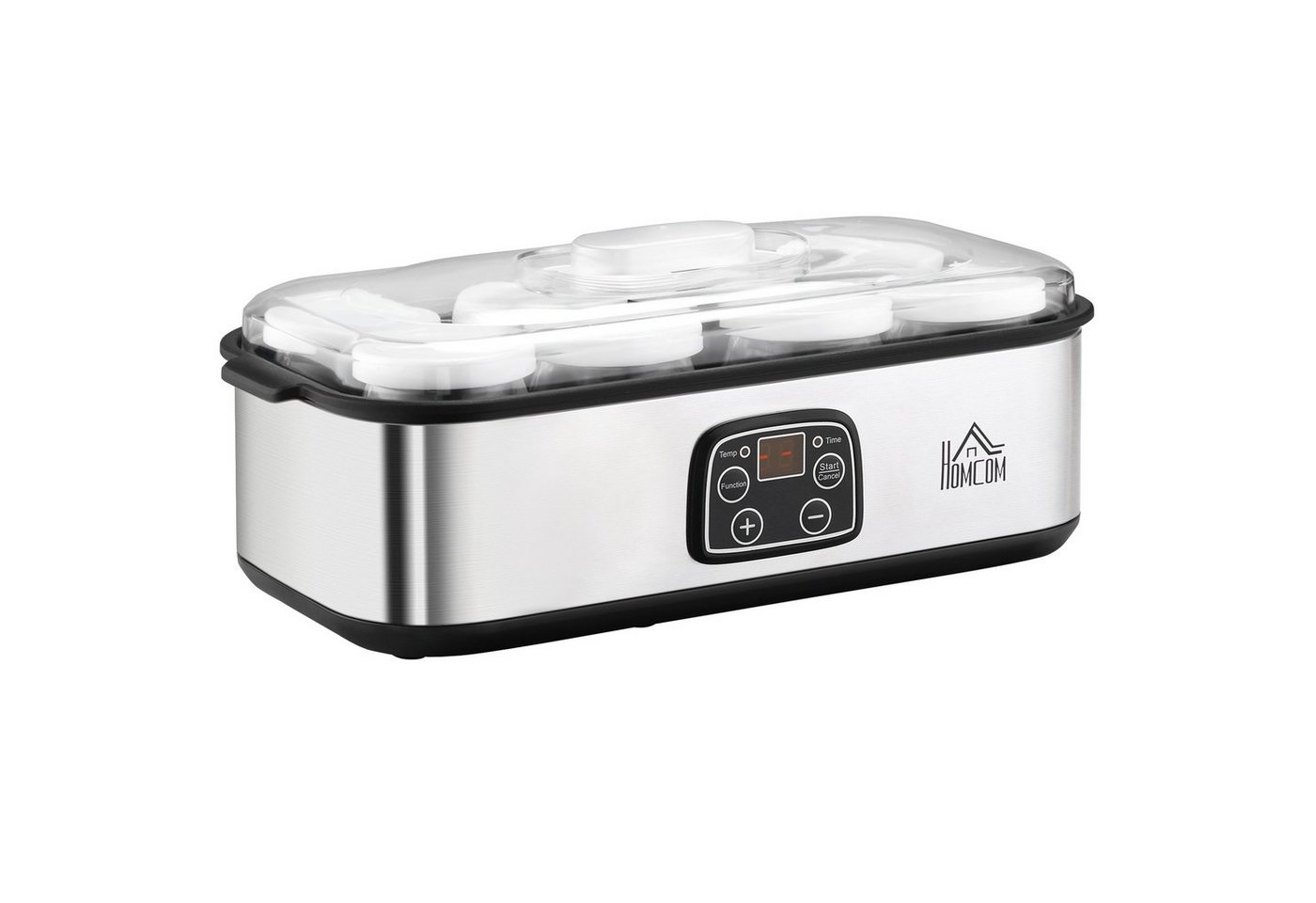 HOMCOM Joghurtbereiter Griechische Joghurtmaschine, Joghurt Maker für 1,4 L, LCD Timer, 8 Portionsbehälter, je 180 ml, PC PP-Kunststoff Edelstahl Glas Silber 36 x 18.8 x 14 cm Bild 5