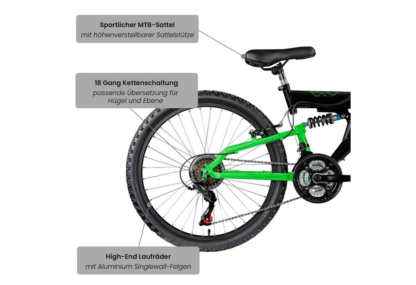 Galano Mountainbike FS180, 18 Gang, Kettenschaltung, Jugendfahrrad ab 8 130-145 cm MTB Fully Fahrrad Mädchen Jungen Bild 3