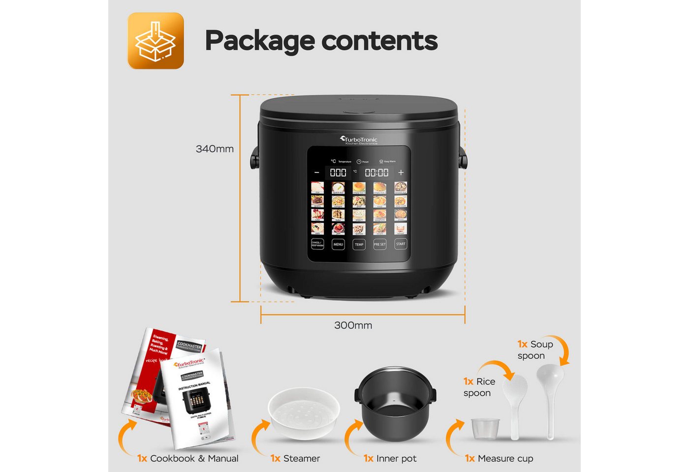 TurboTronic by Z-Line Multikocher elektrischer Dampf- und Schongarer Reiskocher Slow Cooker Schwarz, 860 W, 5 l Schüssel, 20in1 Schnellkochtopf perfekter Reis 5l Topf Keramikbeschichtung Bild 4