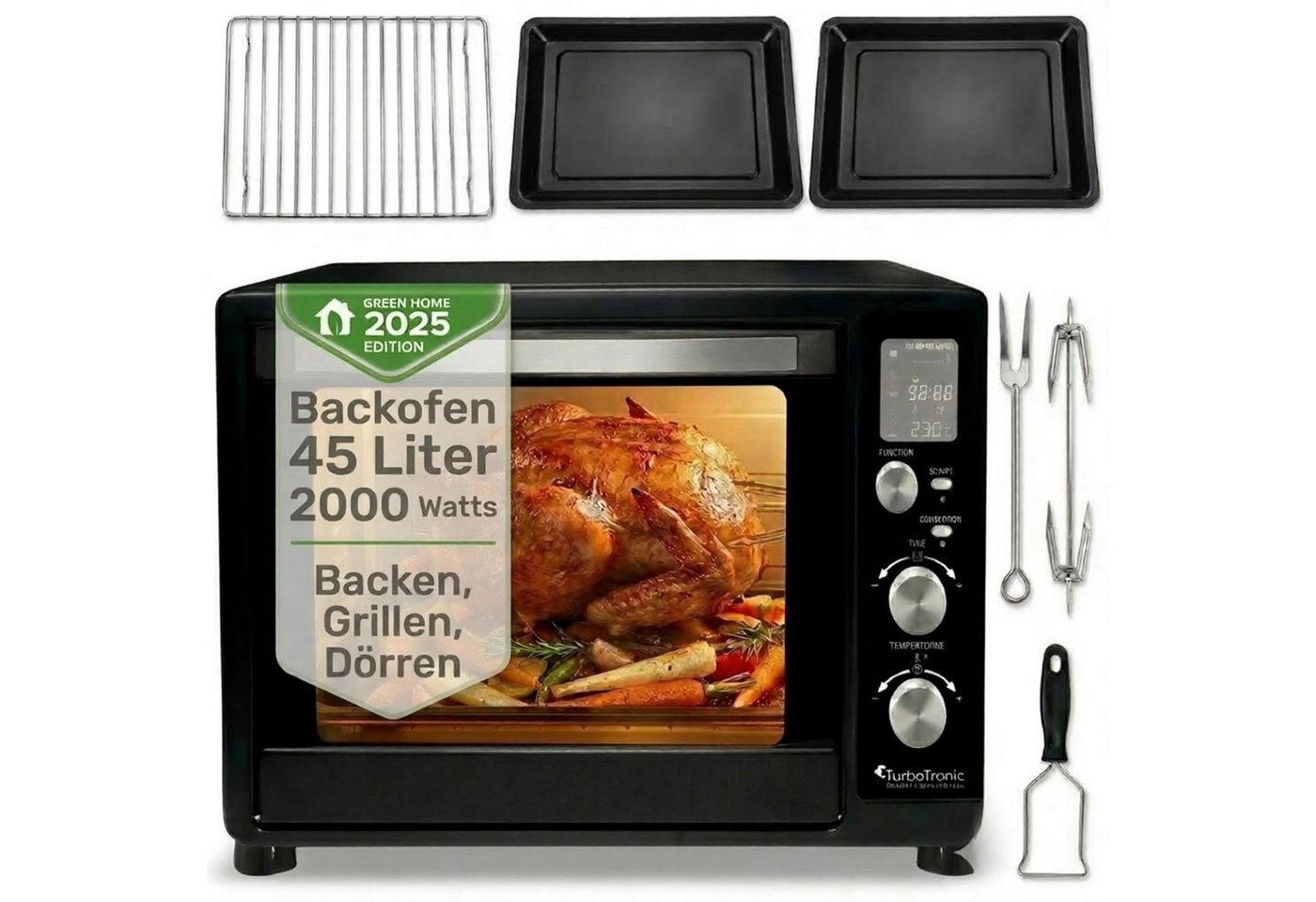 TurboTronic by Z-Line Minibackofen 2000 W 45 l Mini Backofen digital Umluft Drehspieß Grill Pizzaofen, Minibackofen 45 Liter, Tischbackofen, kleiner Backofen, Dörrgerät XXL Bild 4