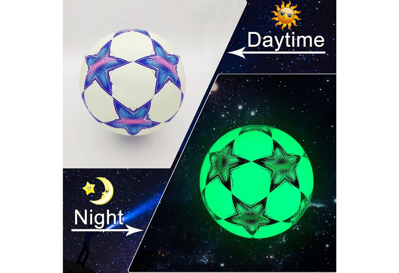 MOPUEA Fußball Fußball leuchtet im Dunkeln offizielle Größe 5 Wasserdicht Langlebig (Leuchtender Fußball Größe 5 Glow Ball für Nachtspiel Training, Glow in the Dark Fußball ohne Batterie für Nacht Training), Leuchtet ohne Batterie langlebig PU Material Nacht sichtbar Bild 3