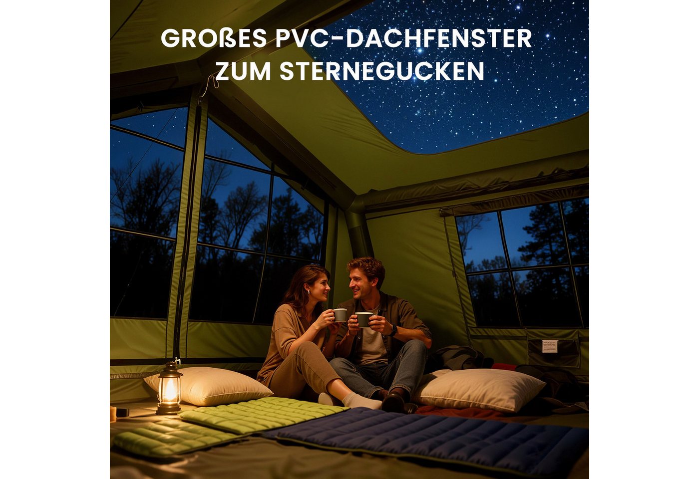 Meulbaty aufblasbares Zelt Air Glamping Zelte, Gampingzelt aus Oxford-Stoff, Personen: 6 (1 tlg), mit aufrollbarem Trennvorhang & 4 großzügigen Belüftungsfenstern Bild 2
