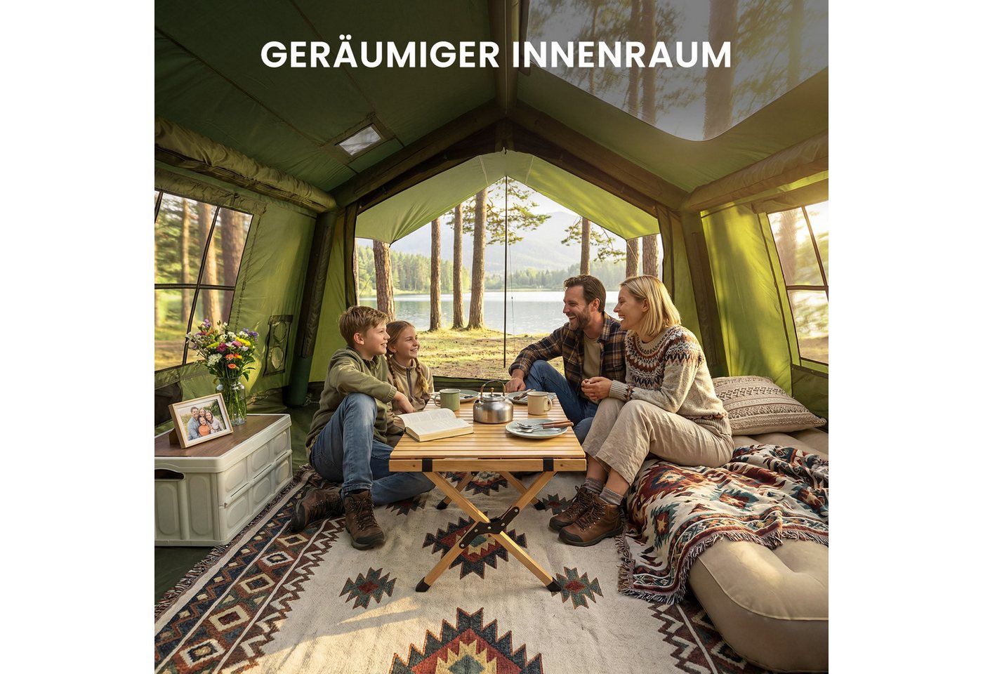 Meulbaty aufblasbares Zelt Air Glamping Zelte, Gampingzelt aus Oxford-Stoff, Personen: 6 (1 tlg), mit aufrollbarem Trennvorhang & 4 großzügigen Belüftungsfenstern Bild 4