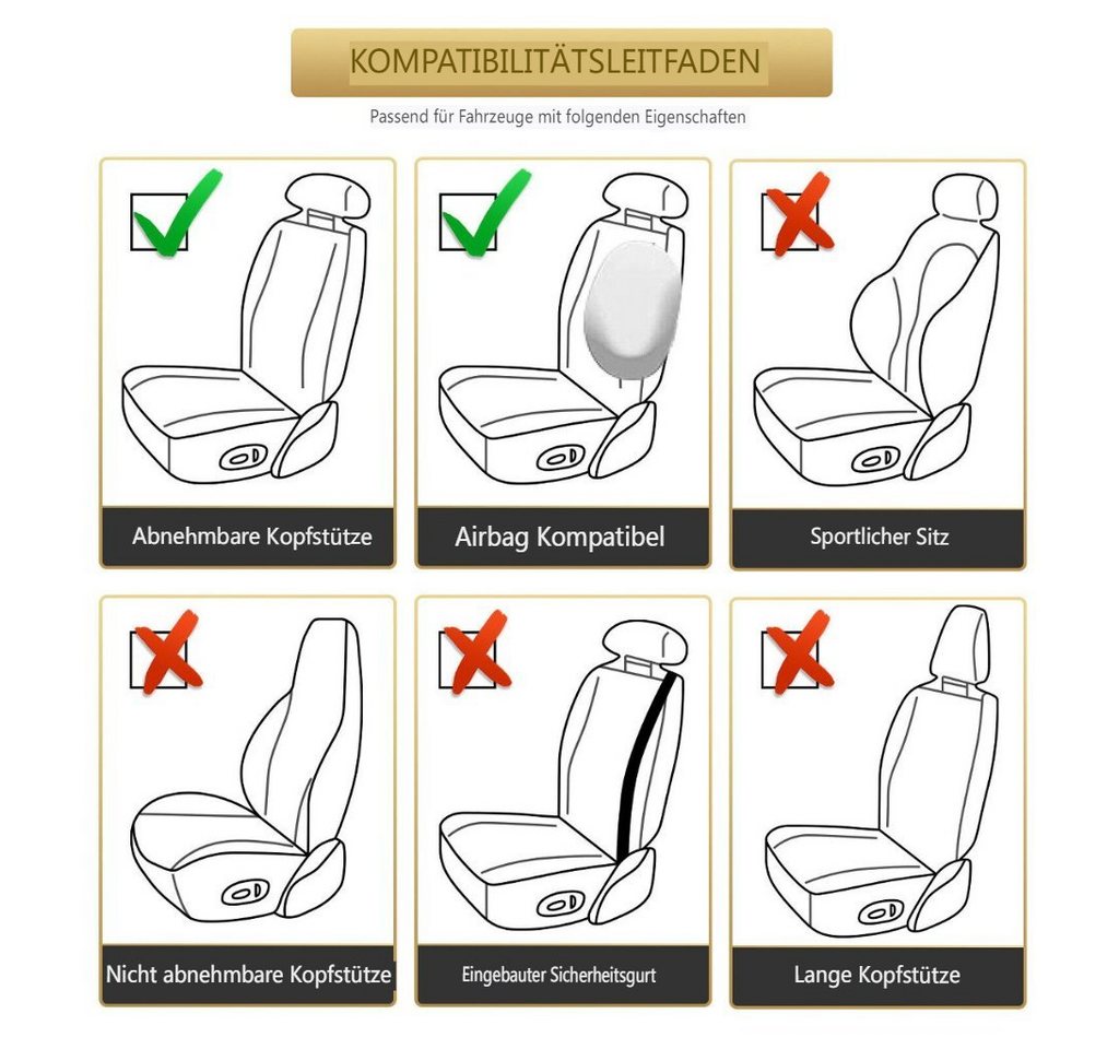 AUDEW Autositzbezug, 2-tlg., Universal Elegant Auto Sitzbezug Sitzschoner Set Vorne Kunstleder