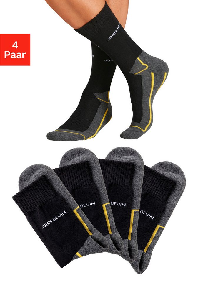 John Devin Funktionssocken Herrensocken mit Komfortbündchen (Packung, 4-Paar, Gr. 39-42 bis 47-48) mit Sohlen über Zehen und hoch Fersenplüsch