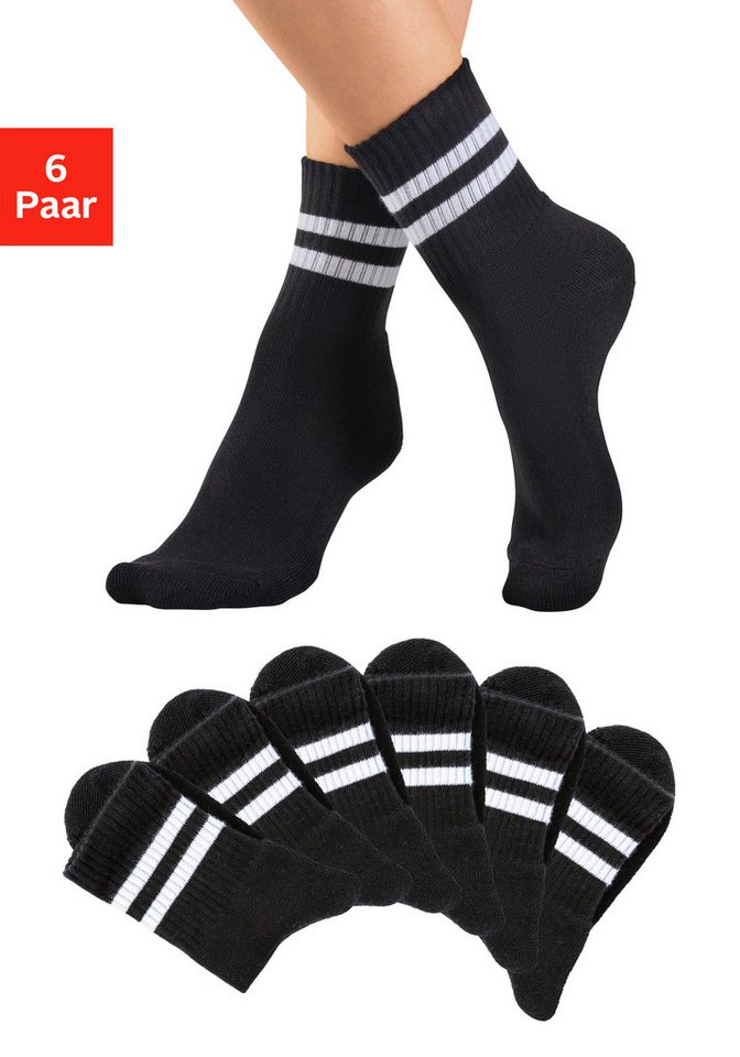 H.I.S Sportsocken Damen Herren Jugendliche Tennissocken, Fitnesssocken (Packung, 6-Paar, Crew Socken Gr. 35-38 bis 47-48) klassische Retro Tennissocken mit Ringel Bild 4