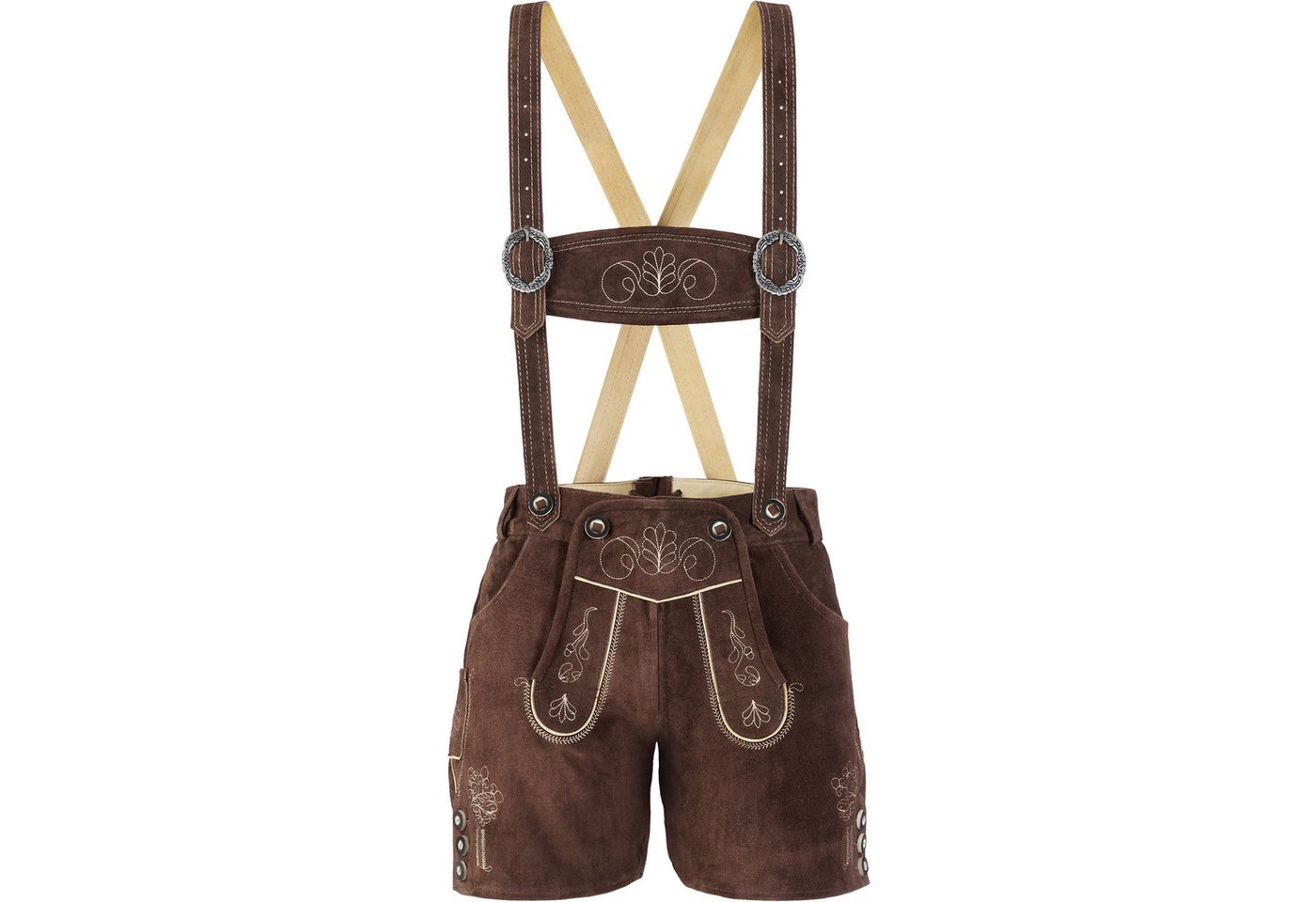 dressforfun Trachtenhose Feminine, figurbetonte und bequeme Lederhose für Damen mit (Damenhose Jessie, für Volksfeste in Dunkelbraun) Edles Spaltleder vom Rind, langlebig, hochwertige Knochenknöpfe Bild 3