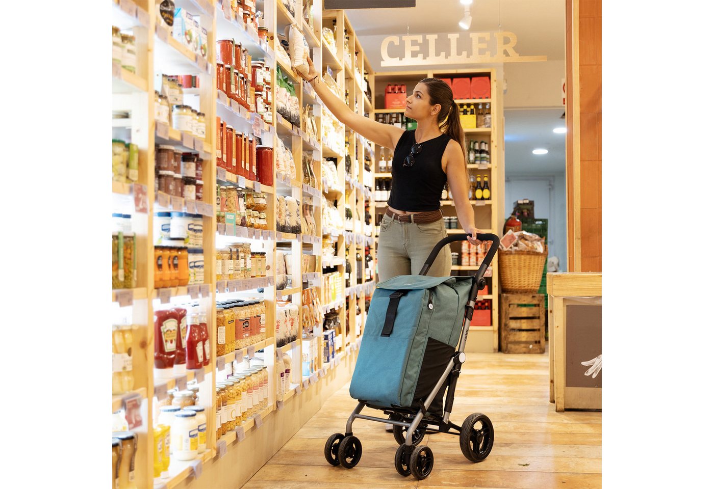 Carlett Einkaufstrolley Einkaufswagen Klappbar Grocery Trolley Shopping Cart, 53 l, Kühltasche 10L, eine Große Kapazität von 25 kg, Für Einkaufen Bild 3