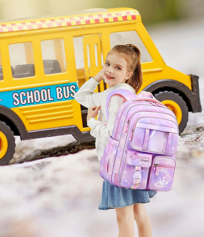 ibettertec Schulrucksack Kinderrucksack Mädchen, Schulranzen mit Großer Kapazität (Schulranzen Mädchen 1-6. klasse, Leichte und Wasserdichte Nylon Schultasche), für Kinder Schule oder Reisen Bild 2