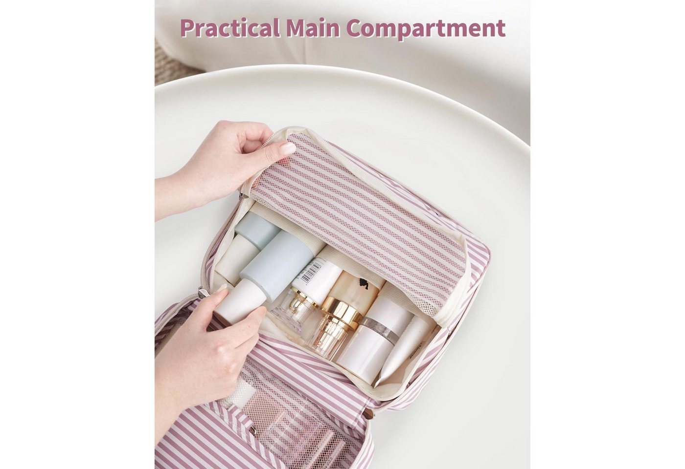 LuxusKollektion Kosmetiktasche Kulturtasche Damen Herren Kosmetiktasche Aufhängen Za-altrosa Streifen Bild 3