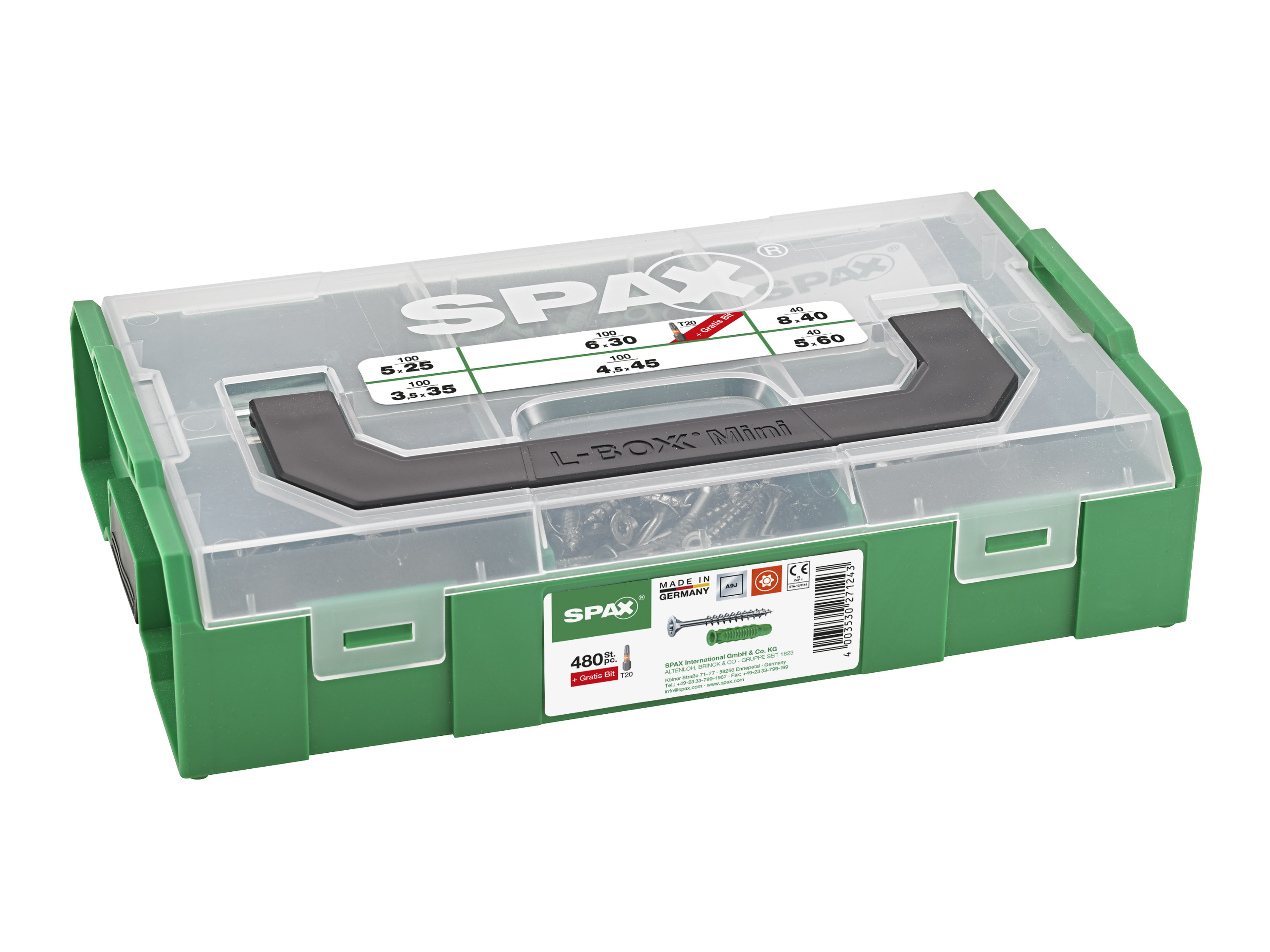 SPAX Dübel-Schrauben-Set »L-BOXX Mini«, 481-teilig mit 6 Abmessungen