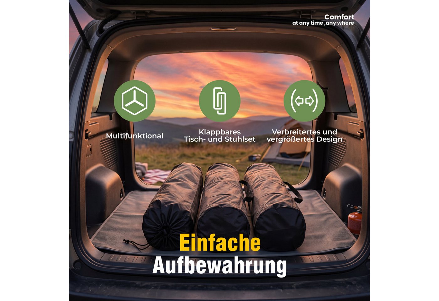 HOMECALL Campingstuhl Campingtisch mit Stühlen Klappstuhl Camping Faltstuhl Picknicktische (Schwarz)