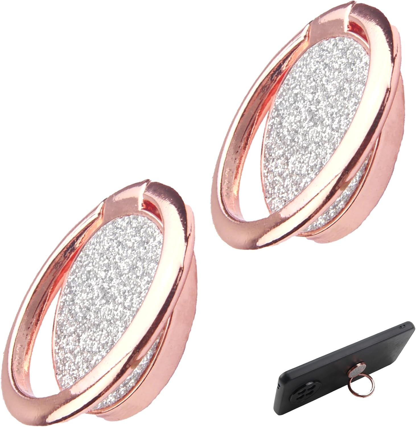 2 Stück Handy-ringhalterung, Telefonring, 360° Verstellbarer Und 180° Faltbarer Ständer, Starker Klebstoff, Kompatibel Mit 4 Bis 8 Zoll Smartphones, Glänzendes Silber (pink)