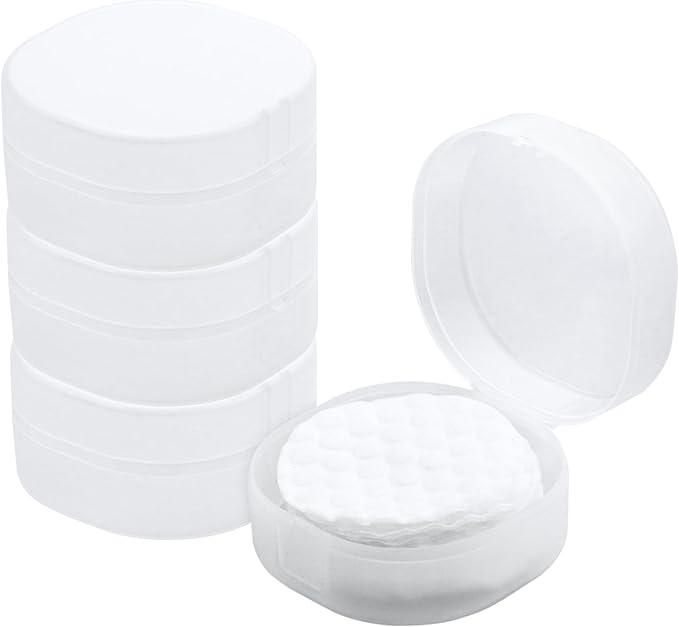 Set Mit 4 Runden Kunststoffbehältern Für Kosmetik-wattepads – Verschiedene Farben – Tragbar – Reisefreundlich Und Versiegelt – Geeignet Für Make-up-entferner-bällchen – 4er-set (weiß/transparent)