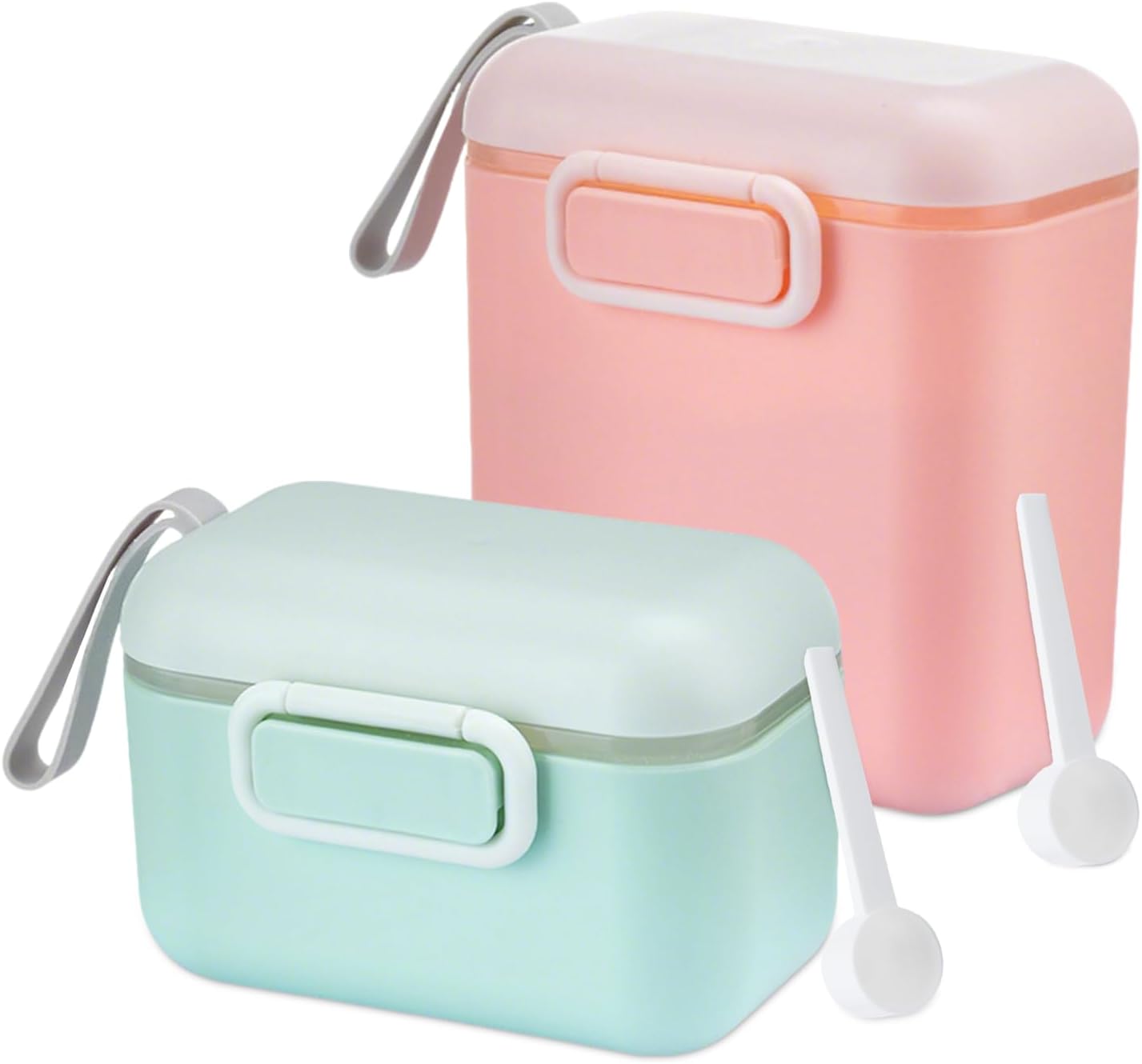 800 Ml + 400 Ml Milchpulver-dosiergerät, Tragbarer Milchpulver-dosiergerät, Milchpulver-aufbewahrungsbehälter Mit Löffel, Grün, Rosa