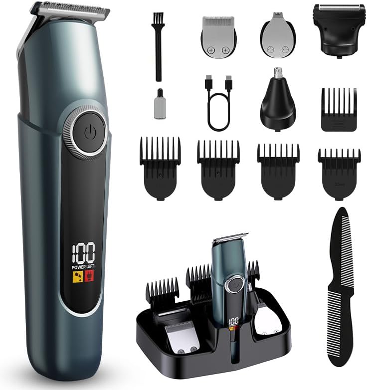 Herren-haarschneider, 5-in-1-elektrorasierer, Kabelloser Haartrimmer, Wasserdichtes Beauty-set Für Gesicht, Muskeln, Körper, Ohren, Nase, Haarschneider In Cyan