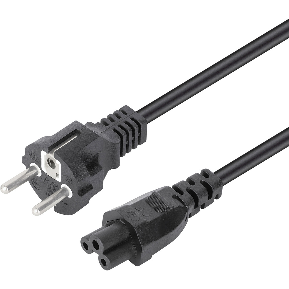Manhattan Strom Anschlusskabel [1x Kleeblatt-buchse C5 - 1x Schutzkontakt-stecker] 1 M Schwarz