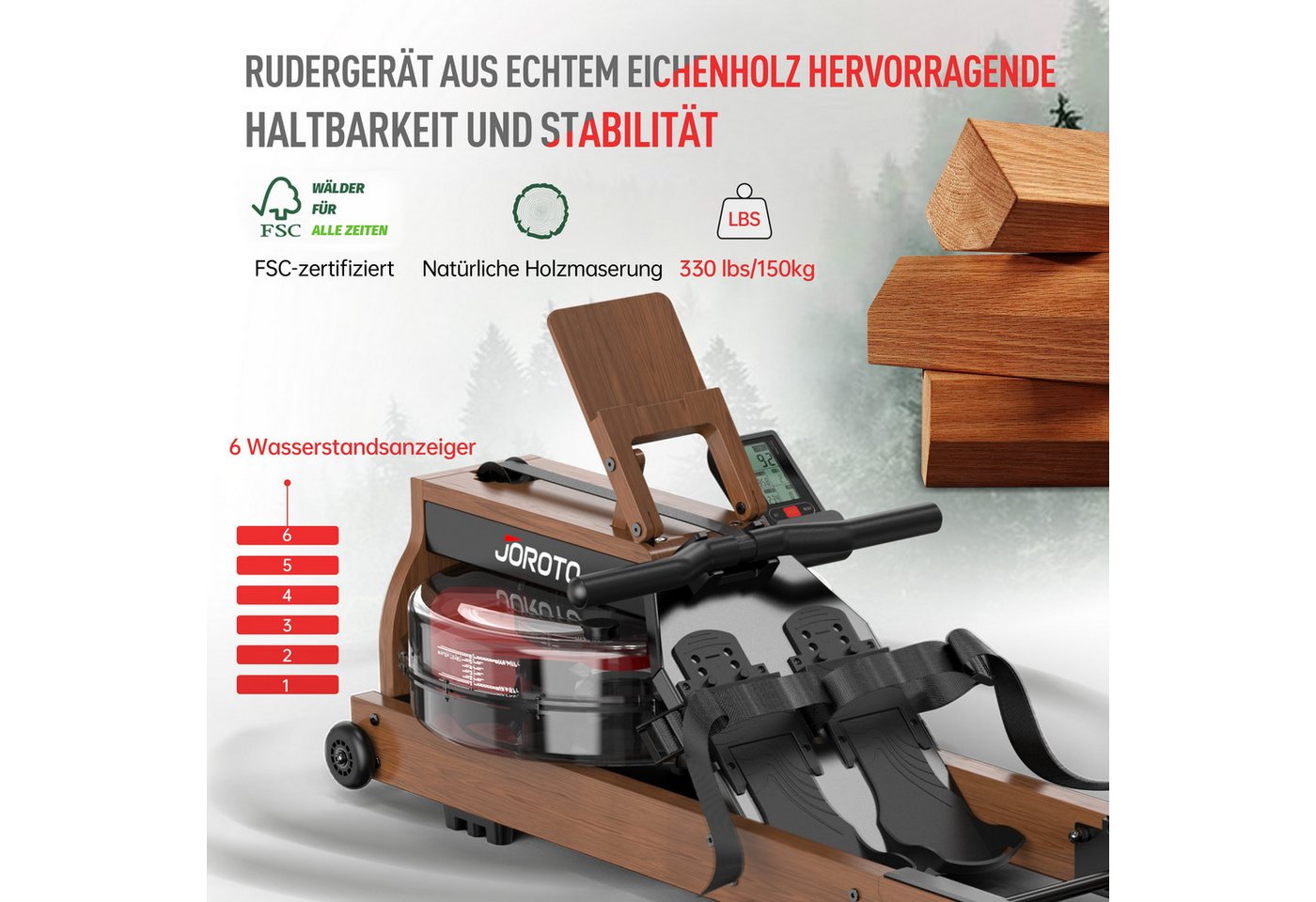 Wasser-rudergerät - Joroto - Mr280pro - Massivholz - Klappbar - Bluetooth-monitor (kinomap)