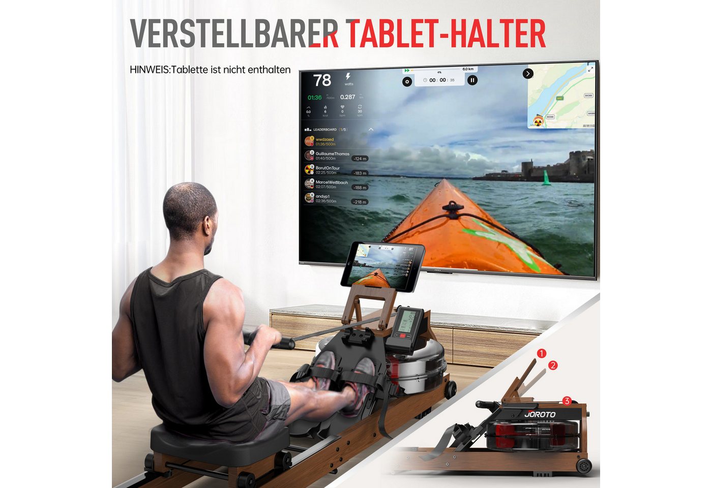 Wasser-rudergerät - Joroto - Mr280pro - Massivholz - Klappbar - Bluetooth-monitor (kinomap) Bild 2