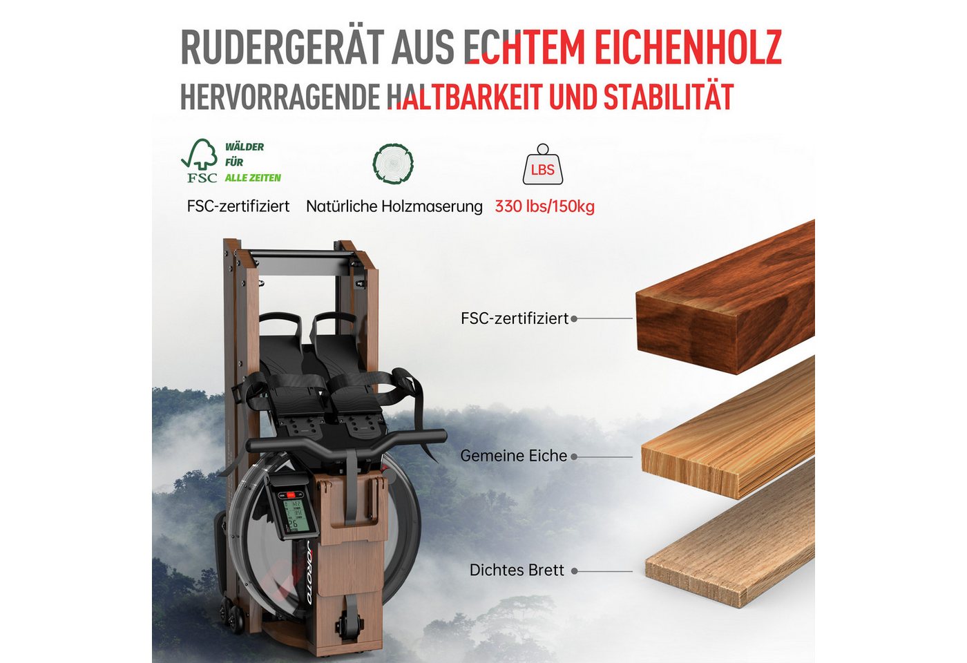 Wasser-rudergerät - Joroto - Mr280pro - Massivholz - Klappbar - Bluetooth-monitor (kinomap) Bild 3