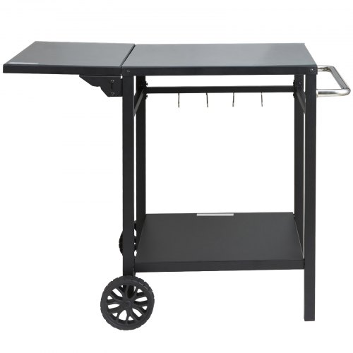 Servierwagen Küchenwagen 97,2 X 64 X 75,5 Cm Outdoor-grill-esswagen Mit Doppelter Ablage, Beweglicher Grilltisch Für Die Zubereitung Von Speisen, Multifunktionale Tischplatte Aus Eisen Schwarz