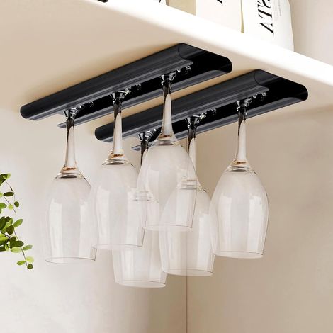 Set Mit 2 (schwarzen) 30 Cm Weinglashaltern Zur Unterbaumontage, Aus Aluminiumlegierung, Für Küche Und Bar