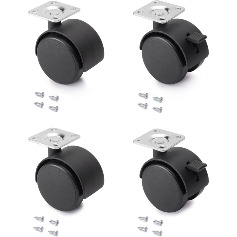 Schwarz, 4er-set 50-mm-lenkrollen Mit Montageplatte/kugellager