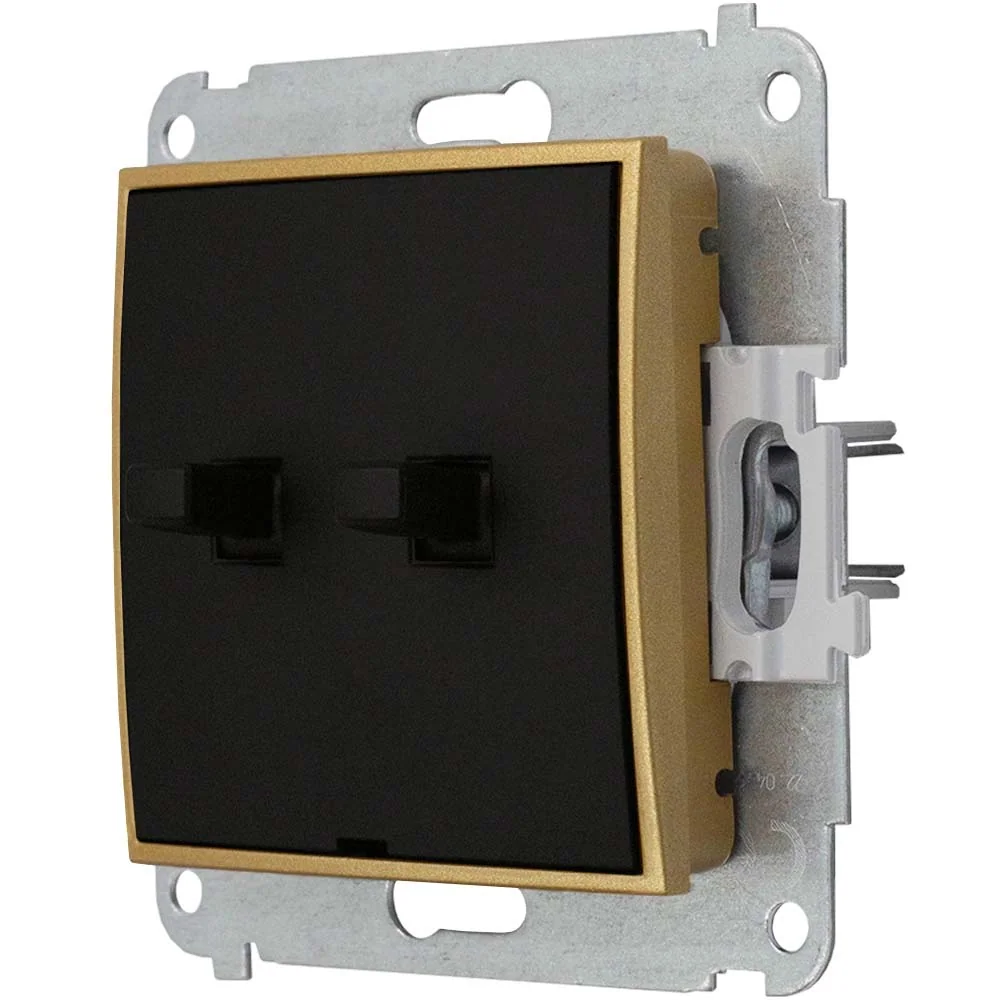 Schaltermodul Ohne Rahmen, Doppelt, Usa Karlik Mini, Farbe Mattschwarz/gold