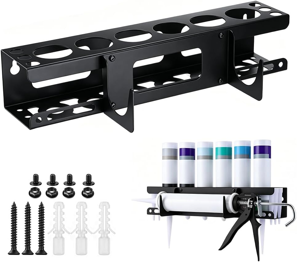 Silicone Syringe Holder, Cartridge Storage Rack For Air Tools, Wall Mounted Can Holder For 6 Cans And Accessories, Spray Can Holder For Garage, Workshop, Shop
