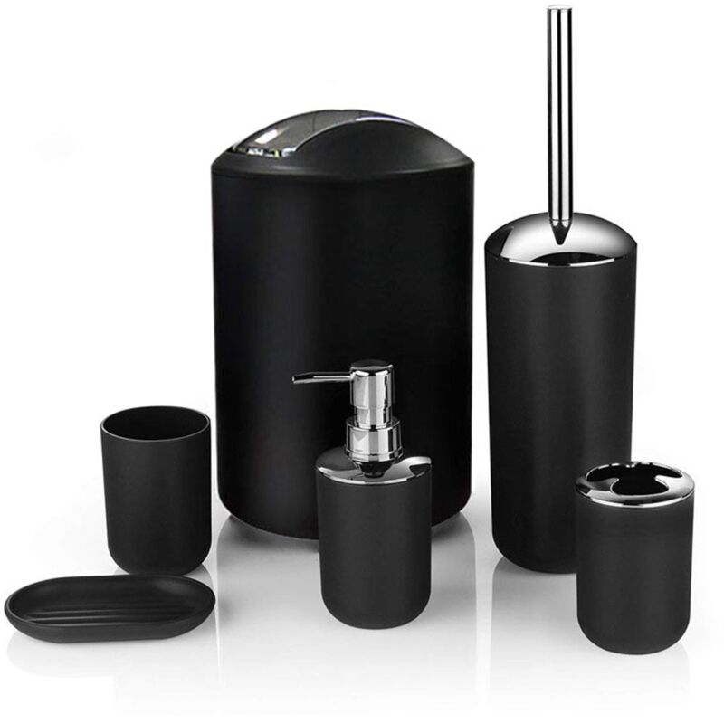 Badezimmer-accessoire-set, 6-teiliges Kunststoff-set Für Neue Wohnungen, Zahnbürstenhalter, Zahnbürstenbecher, Seifenschale, Alles In Schwarz.