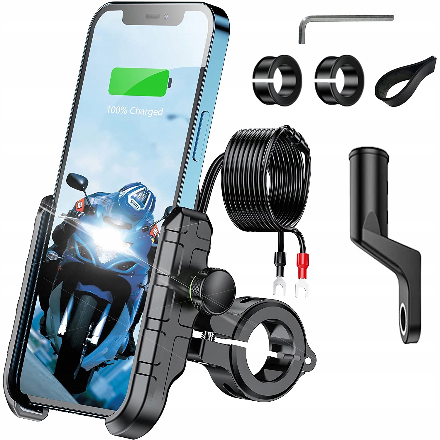 Motorrad-handyhalterung Mit Qi-ladegerät (12/24 V) Und Kabellosem Laden
