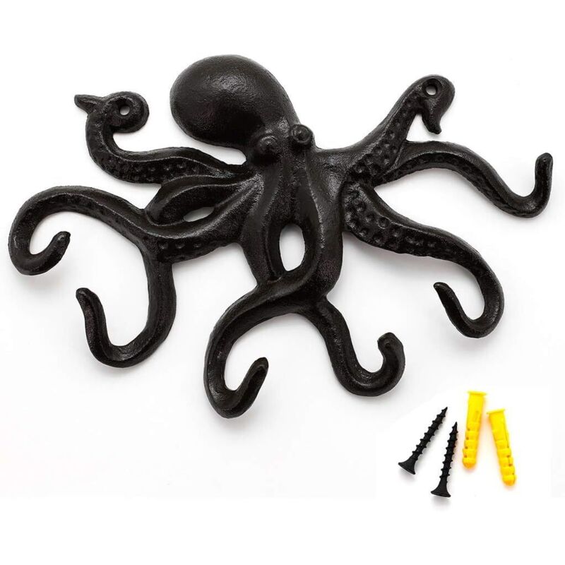 Arms – Schwarzer Oktopus-wandhaken, Designer-wandhaken, Wandgarderobe Im Rustikalen Design, Stabiler Kleiderhaken