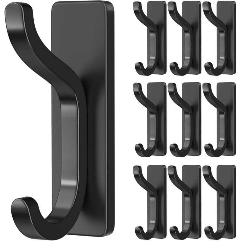 10 Selbstklebende Wandhaken, Handtuchhalter Fürs Badezimmer, Geschirrtuchhaken Für Die Küche, Selbstklebende Garderobe, Kein Bohren Erforderlich, Wasserfest, Rostfrei, Schwarz
