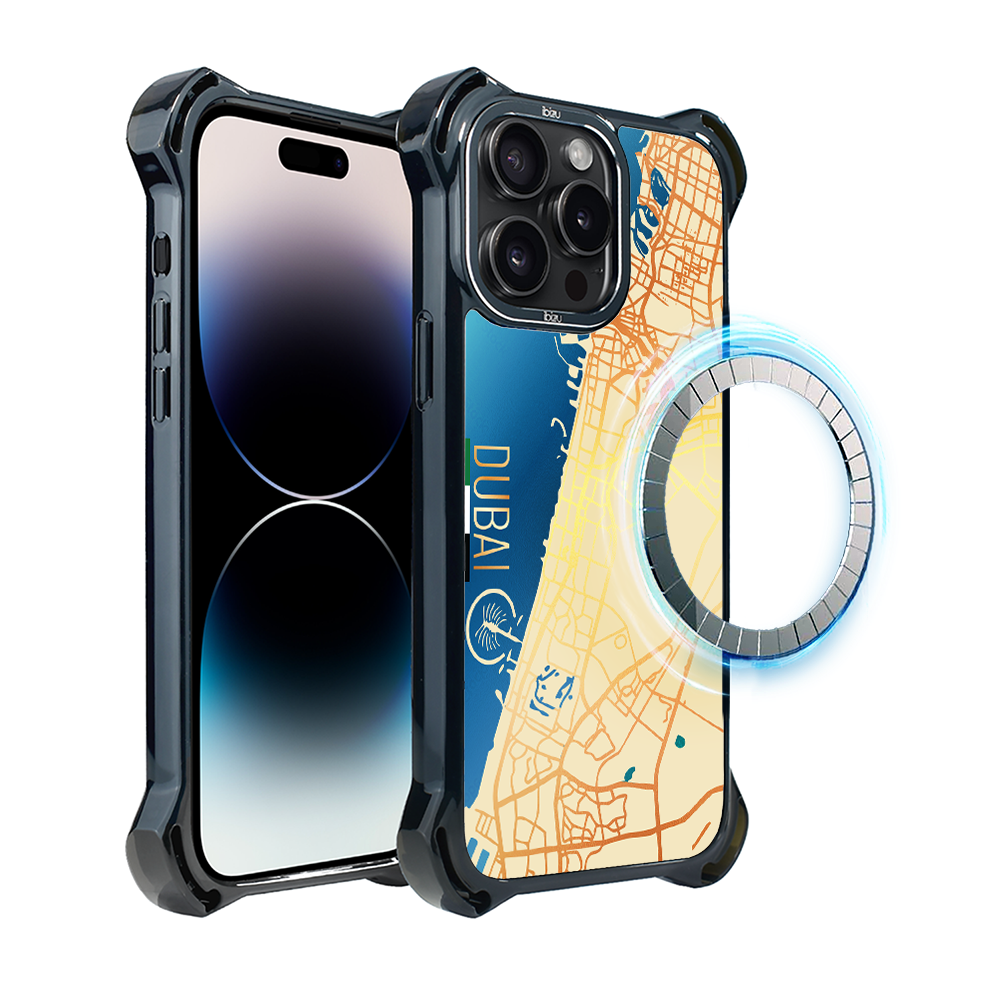 Hülle Für Iphone 14 Pro Max Ibizu Dropguard Ultra Mit Magsafe, Weltkarten, Dubai
