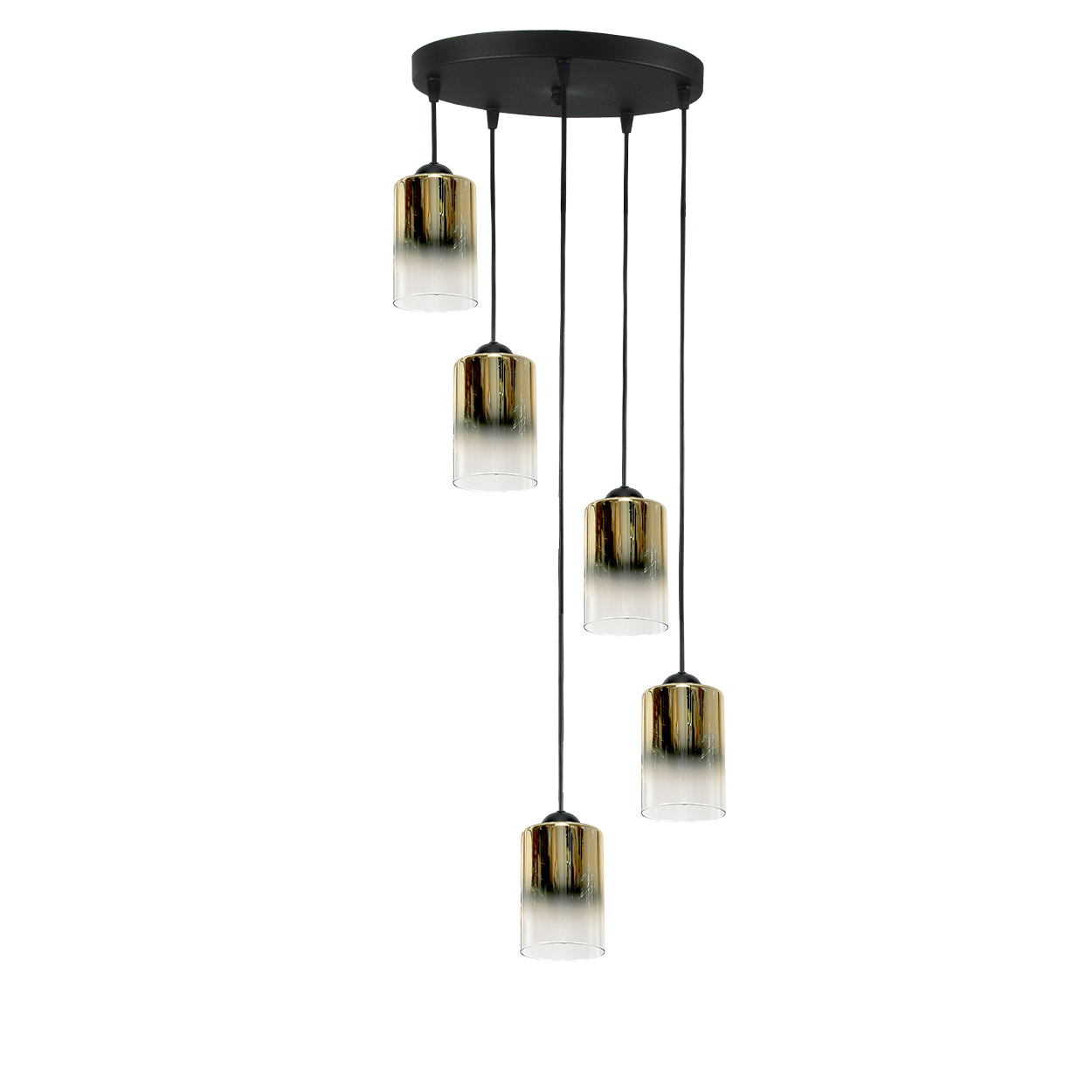 Schwarze Hängeleuchte Mit Goldenem, Transparentem Glasschirm, Fiord 15-530