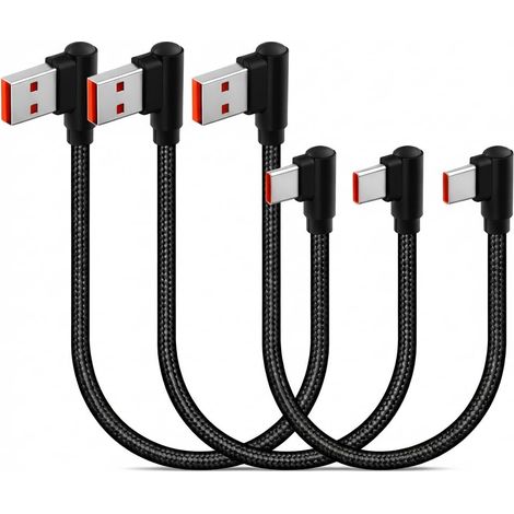 90°-winkel-usb-c-kabel, 3 Stück 30 Cm Kurzes, Geflochtenes Nylon-usb-a-auf-usb-c-schnellladekabel, Kompatibel Mit Samsung S25/24/23 A54/34, Huawei P40/30 Und Powerbanks