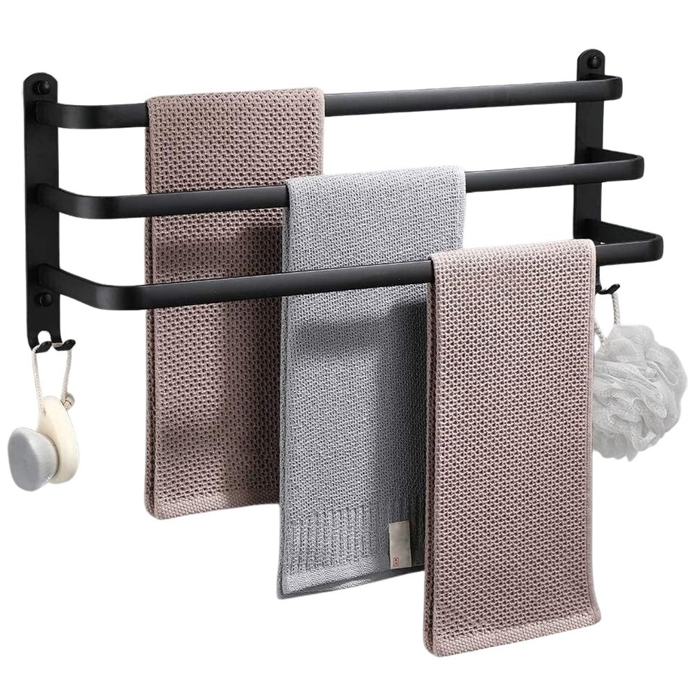 Wandhandtuchhalter Fürs Badezimmer, Metall, Schwarz + Haken, 60 Cm