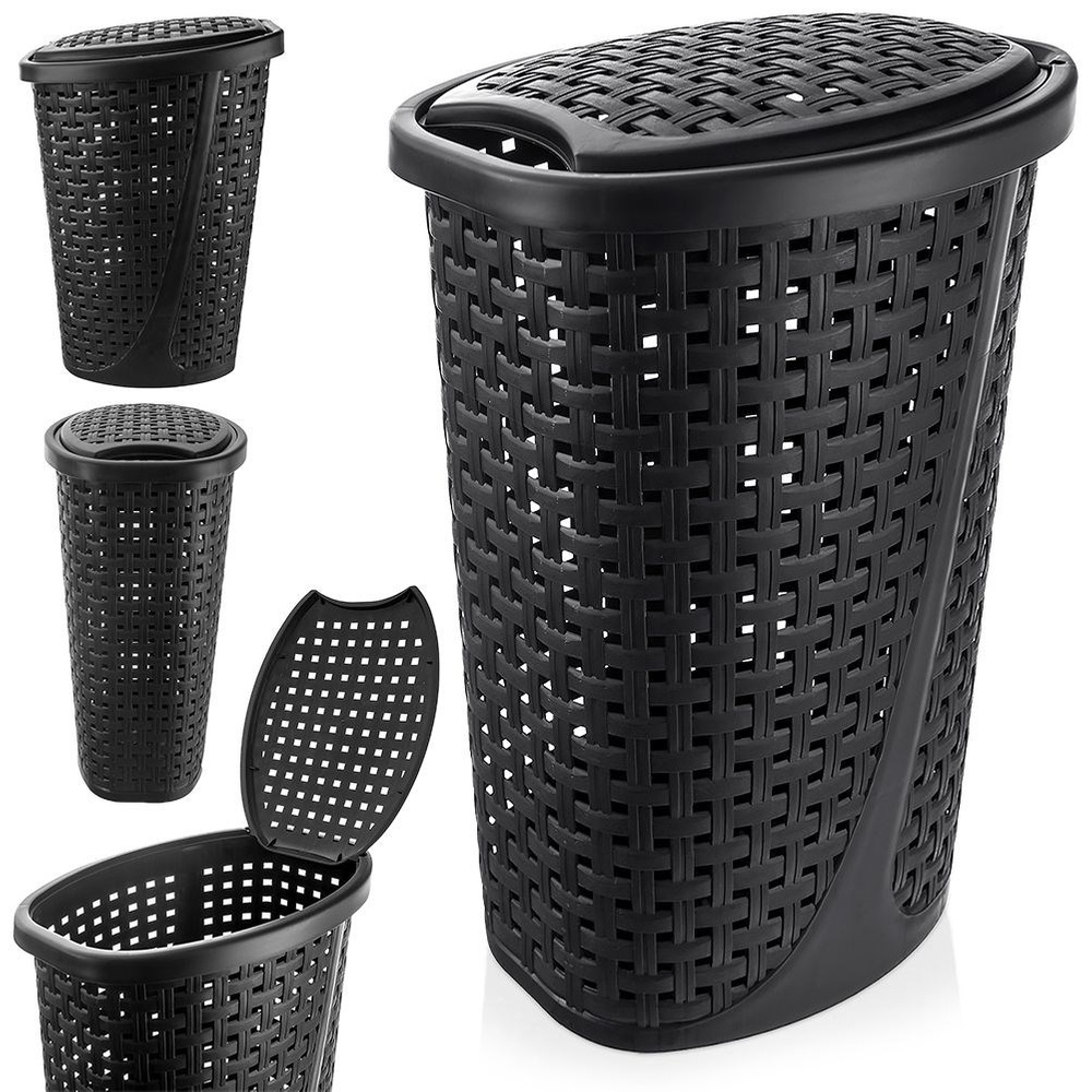 Wäschekorb Für Kleidung Und Unterwäsche, Badezimmerbehälter, Schmal, Schwarz, 45 L