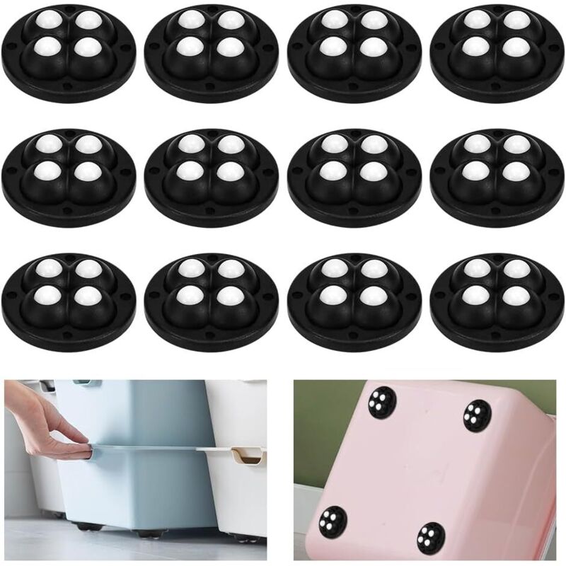 Schwarze 4-kugel-möbelrollen, Selbstklebende Minirollen, Kleine, Um 360° Drehbare Kunststoffräder, Kleine 45 X 45 Mm Schrankrollen, Für Mülleimer, Kisten, Kaffeemaschinen