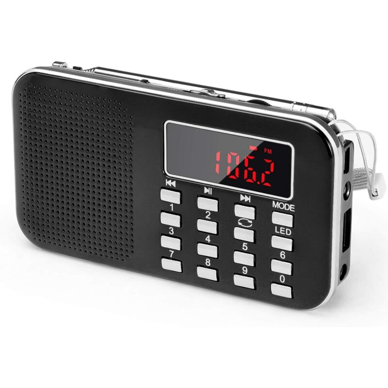 Tragbares Am/fm-radio, Schwarz, 800-mah-akku Mit Notlicht, Usb/sd/aux-anschluss, Ideal Für Reisen Und Freizeit