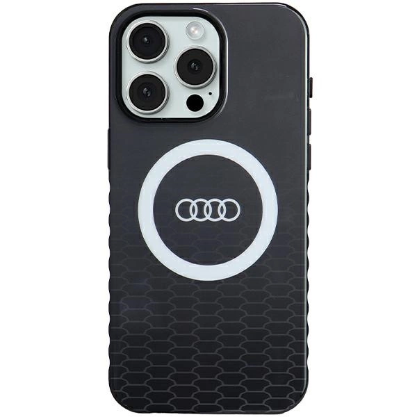 Audi Iml Magsafe Hülle Mit Großem Logo Für Iphone 15 Pro Max (6,7 Zoll), Schwarz/schwarzes Hartschalenetui (au-imlmip15pm-q5/d2-bk)