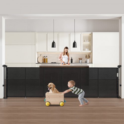Einziehbares Babygitter (87 Cm Hoch Ausziehbar Bis 280 Cm Breit) Ausziehbares Gitter Für Kinder Haustiere, Netzmaterial, Treppenschutzgitter Für Innentreppen Türen Flure Spielzimmer, Schwarz