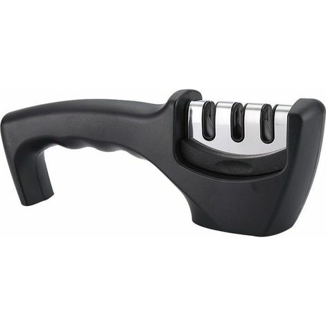 3-stufiger Messerschärfer Für Küchenmesser, Professionelle Ergebnisse, Ergonomisches Design, Keramikstein, Hartmetall, Wolfram, Diamant, Schwarze Chromoberfläche.