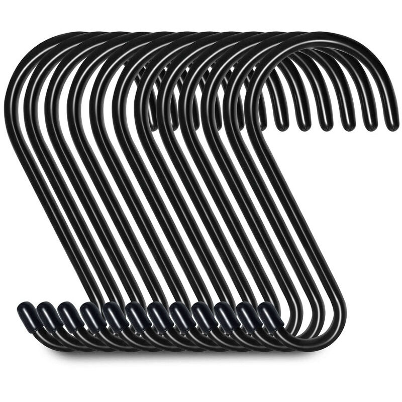 Set Mit 12 S-förmigen Aufhängehaken, 15 Cm, Kleiderschrankhaken, Aufhängehaken, Kleiderbügel (12 Stück, Groß, Schwarz)
