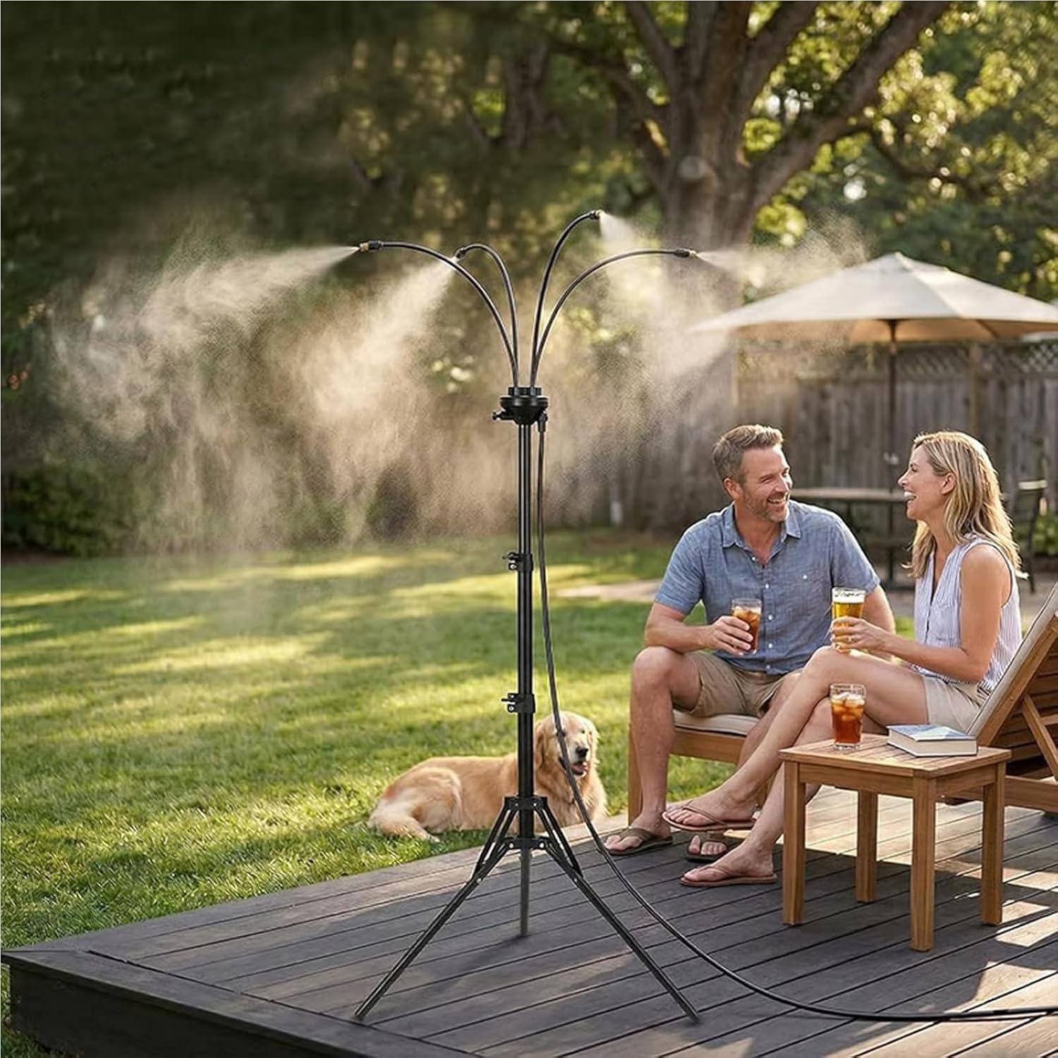 Verstellbares Nebelsystem Für Den Außenbereich, Freistehendes Nebelsystem Für Terrasse Und Garten, Tragbarer Kühlsprüher Mit 4 Verstellbaren Düsen (schwarz)