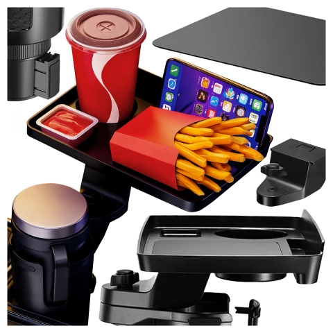 Alogy Multiuse Tray™ Auto-becher- Und Flaschenhalterung Mit 360° Drehbarem Tablett, 2-in-1 Handy-organizer – Schwarz