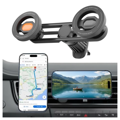 Auto-lüftungshalterung – Magsafe Doppelhalterung Für 2 Smartphones, Robust Und Stabil, Magnetische Konstruktion – Alogy Maggrip™ Duo Schwarz