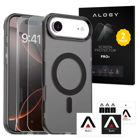 Schutzhülle Für Apple Iphone 17 Air – Matte Hülle Mit Magsafe-funktion Und Linsenschutz, Schlank, Kratzfest Und Passgenau – Alogy Skinny Mattecase™ Schwarz + 2x Gehärtetes Glas