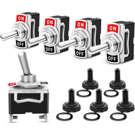 5-teiliges Set Metall-hebelschalter, Spst-metallhebelschalter Mit Wasserdichter Kappe, Ac125v 10a/ac250v 6a, Ein/aus 2 Positionen 2 Pins
